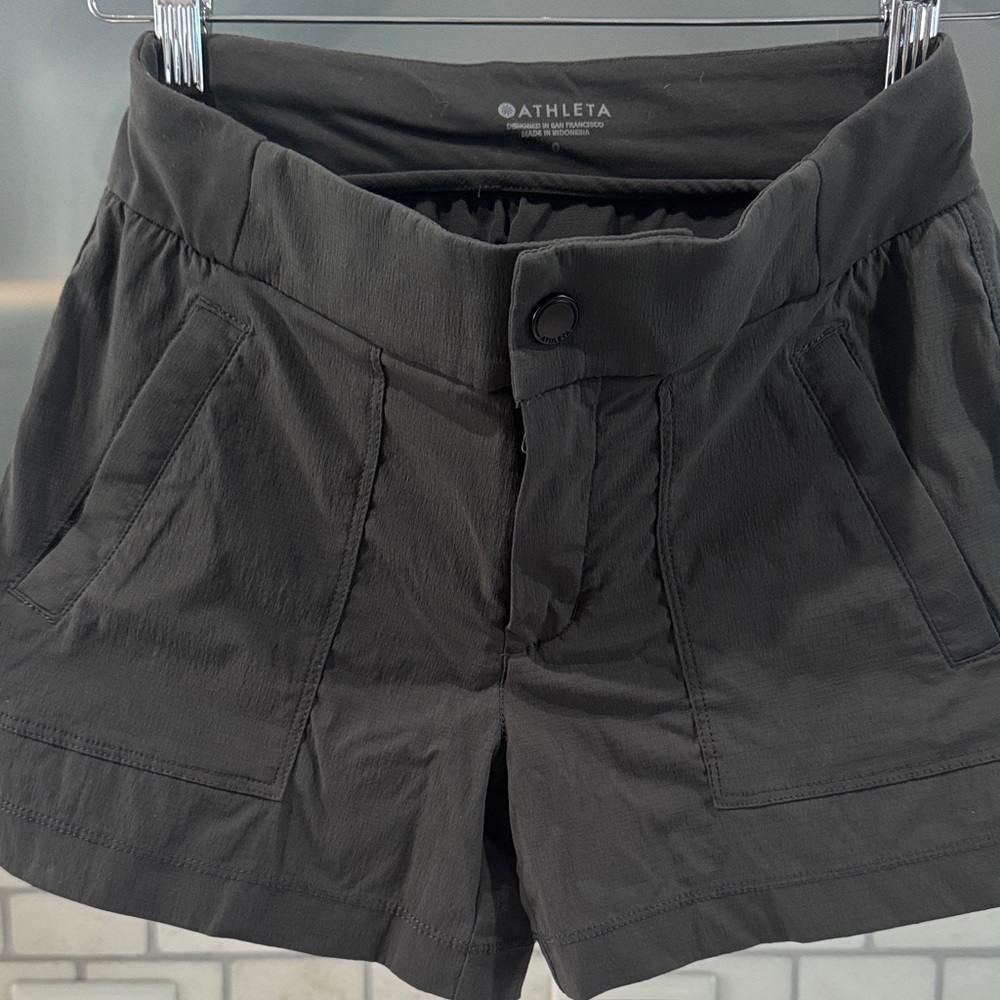 Athleta Charcoal Ripstop Utility Hiking Shorts Patch Pockets size 0 - Picture 2 of 5